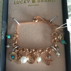 Lucky Brand Rose Gold Charm Bracelet HAMSA Evil Eye NIB